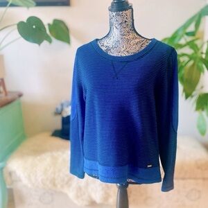 Karl Lagerfeld Paris Black & Blue Micro Striped Scoop Neck Sweater M